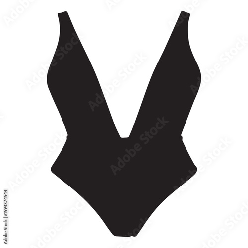 A sleek black onepiece swimsuit isolated on white background, perfect for summer vacation and beachwear designs
