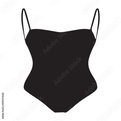 A stylish black onepiece swimsuit, perfect for a day at the beach or a relaxing swim in the ocean, isolated on white background Vector Art