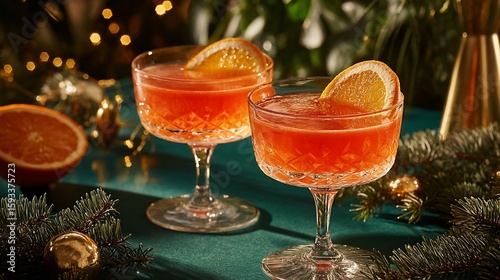 Festive Cocktails with Orange Garnish