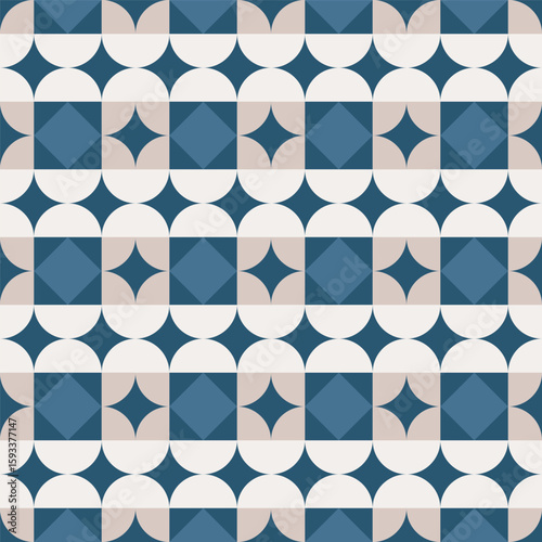 Retro Geometric Circle and Square Arrangement Seamless Surface Textile Pattern
