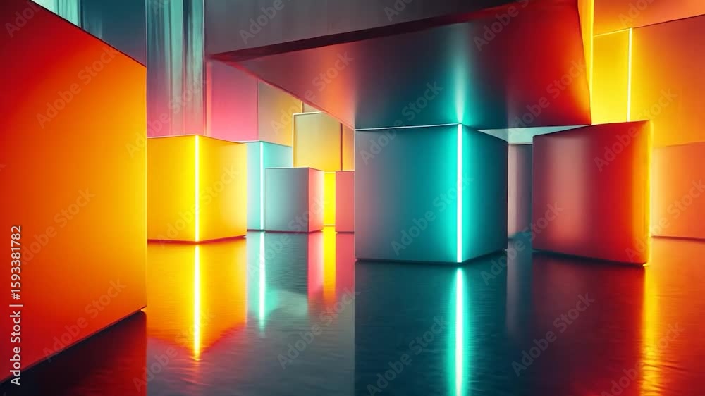 Neon-lit, geometric, abstract space