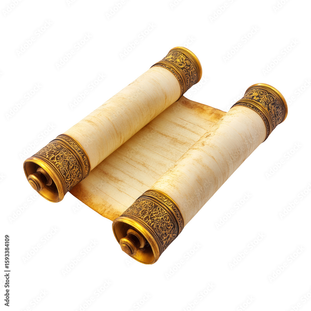 Fototapeta premium Antique scroll with ornate ends isolated on a transparent background