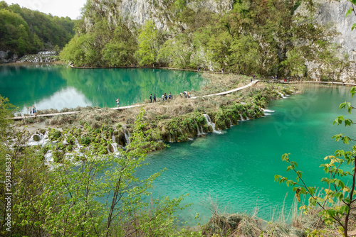 upper view of Plitvice Lakes National Park. spectacular waterfalls, lakes and flora in Croatia