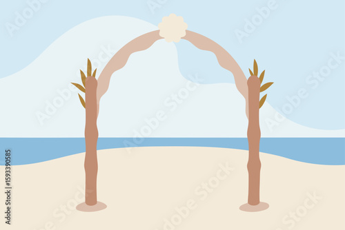 Minimalist beach wedding arch with ocean and sky background