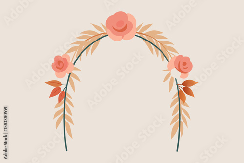 Floral arch with peachy roses and autumn leaves