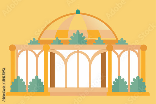 Stylized conservatory with arched windows and dome roof