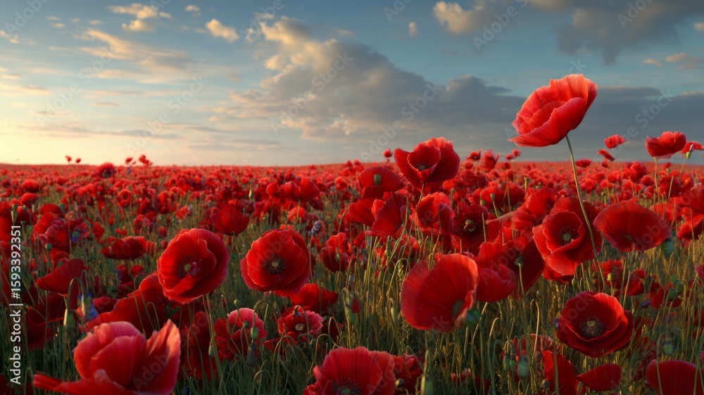 Obraz premium Vibrant poppy field under bright sky. AI image