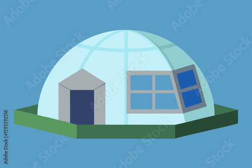 Modern geodesic dome home with a blue sky background