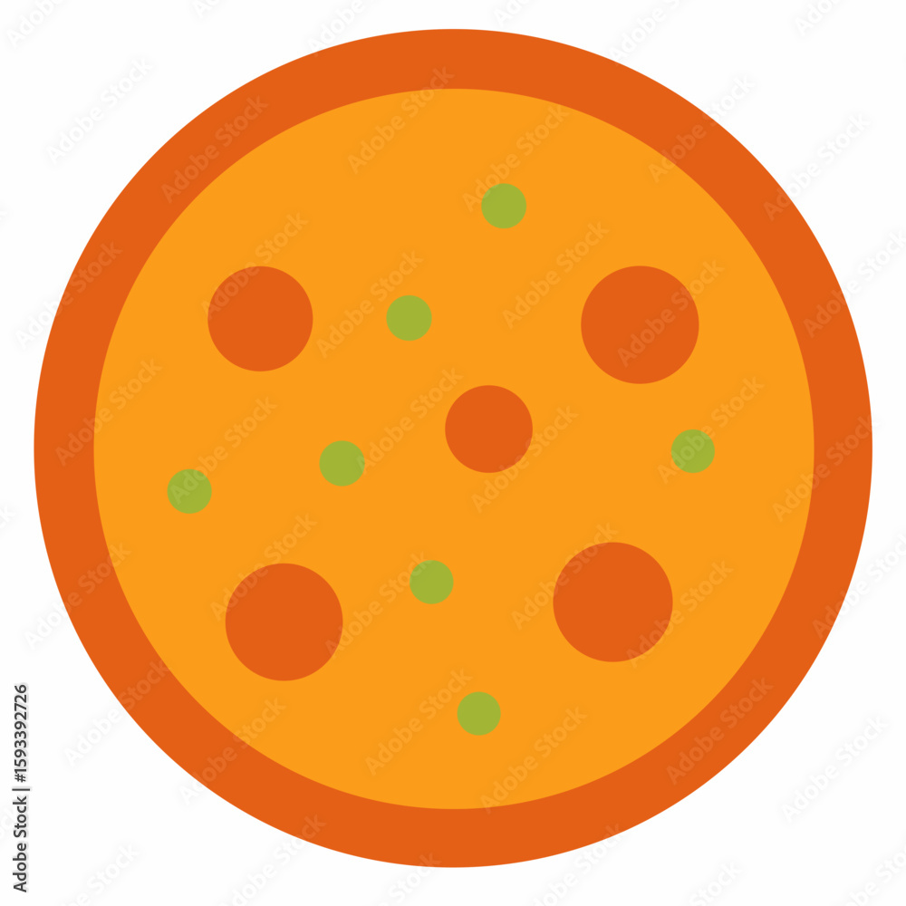 Fototapeta premium Simple flat icon of a pizza with pepperoni and green peppers