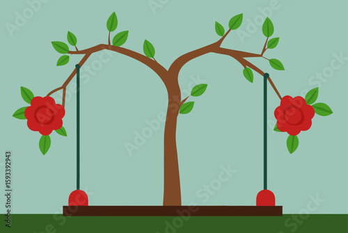 Tree with rose swings on a pastel background