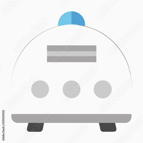 Stylized icon of a white robot with a blue light