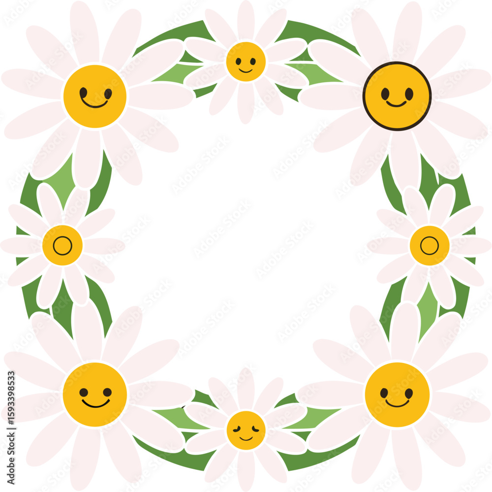 Obraz premium Charming floral frame with cheerful daisies, perfect for spring themed designs and adding a touch of nature and happiness.