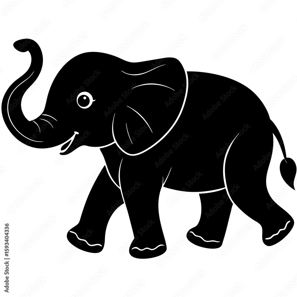 Fototapeta premium Cute black silhouette of a walking elephant