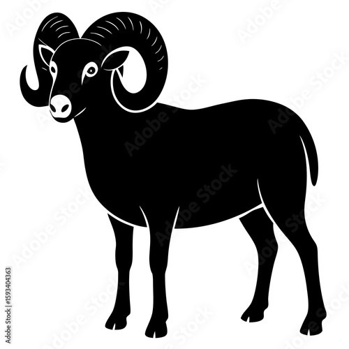 Black silhouette of a ram with large curved horns
