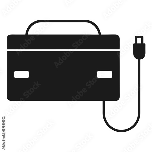 Black icon of a portable power bank with a usb cable