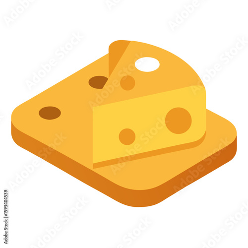 Isometric slice of swiss cheese on a board