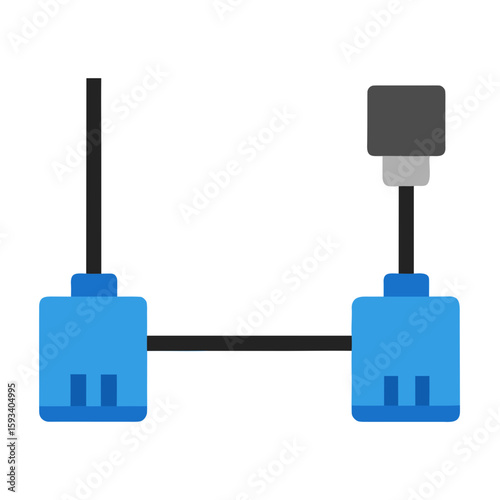 Network connection diagram with two blue ports and cables