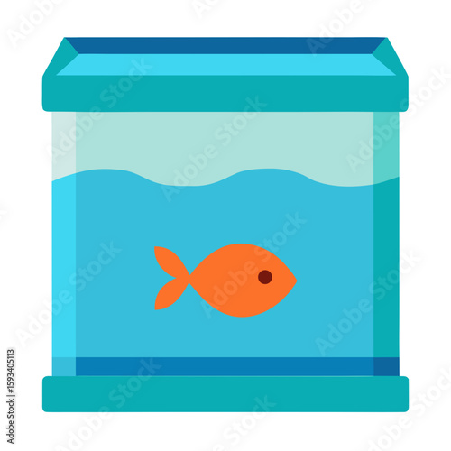 Simple illustration of a goldfish in a blue fish tank