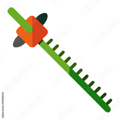 Green hedge trimmer icon with orange handle