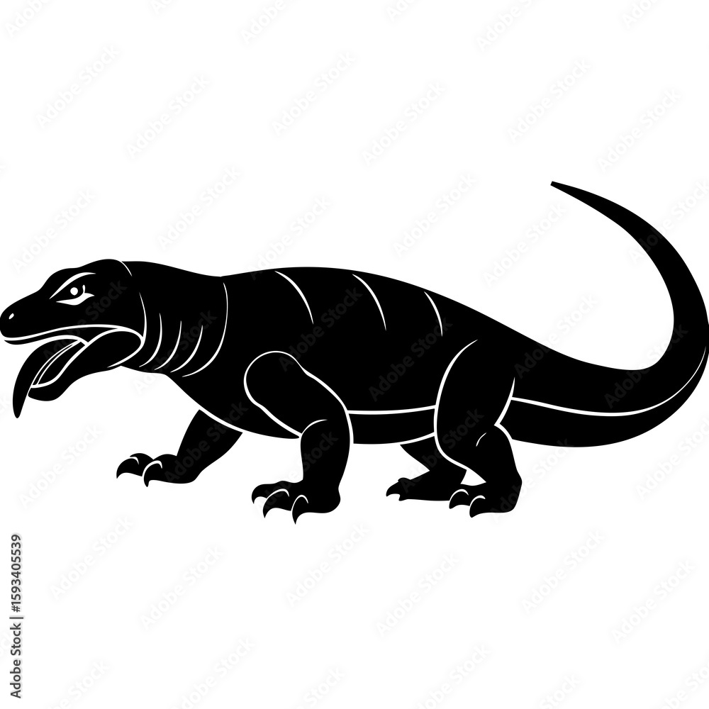 Obraz premium Stylized black silhouette of a komodo dragon