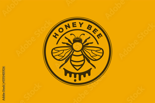 Honey bee logo design, honey drip, organic beekeeping vector illustration.