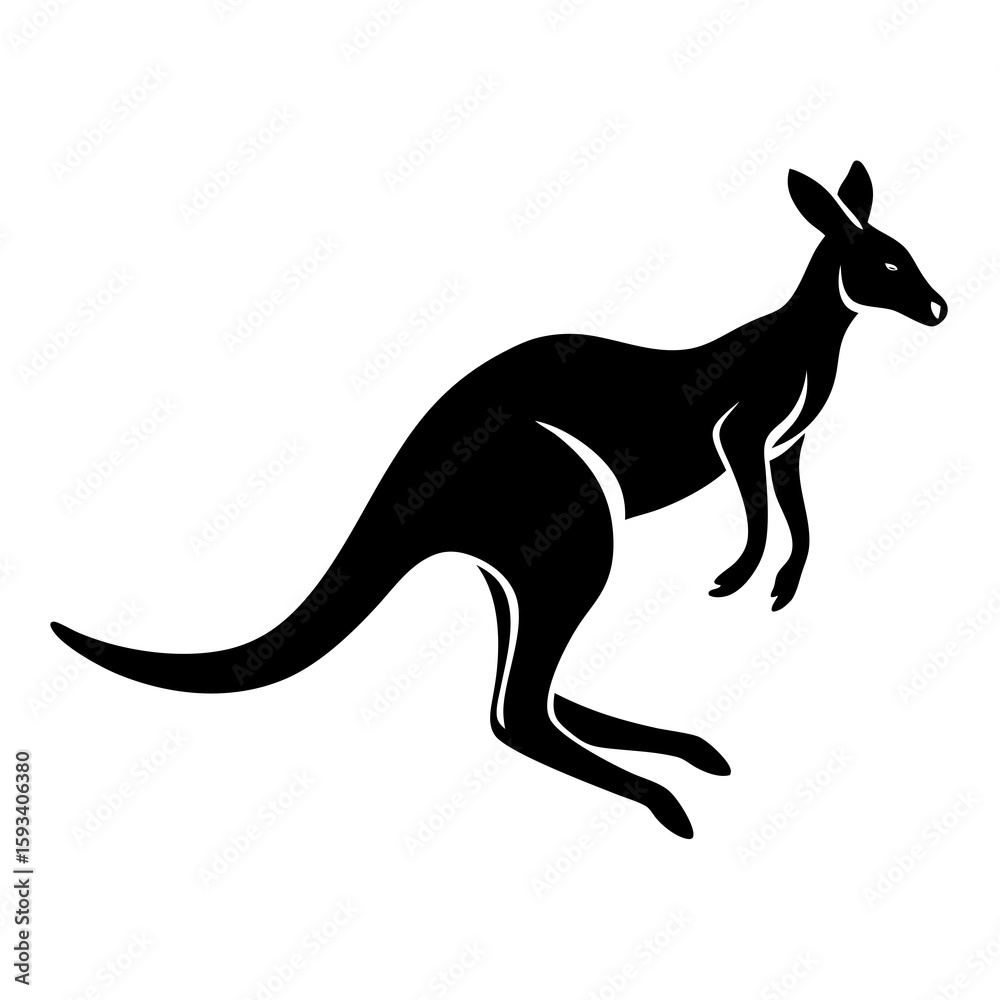 Fototapeta premium Stylized black silhouette of a kangaroo in mid leap
