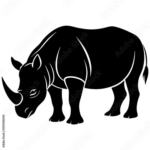 Black silhouette of a rhinoceros with a single horn