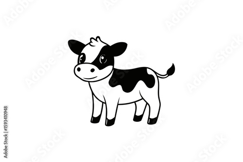 A cute, funny cartoon cow vector illustration of a dairy farm animal, isolated on white