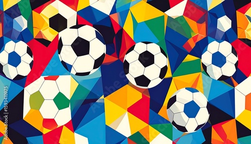 Dynamic abstract soccer background with colorful geometric low poly pattern. Vibrant football illustration for sports events, posters, and modern graphic design.