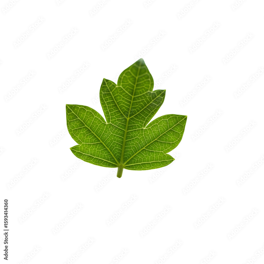 Fototapeta premium A vibrant green papaya leaf showcases intricate vein patterns against a dark backdrop, ideal for botanical designs.