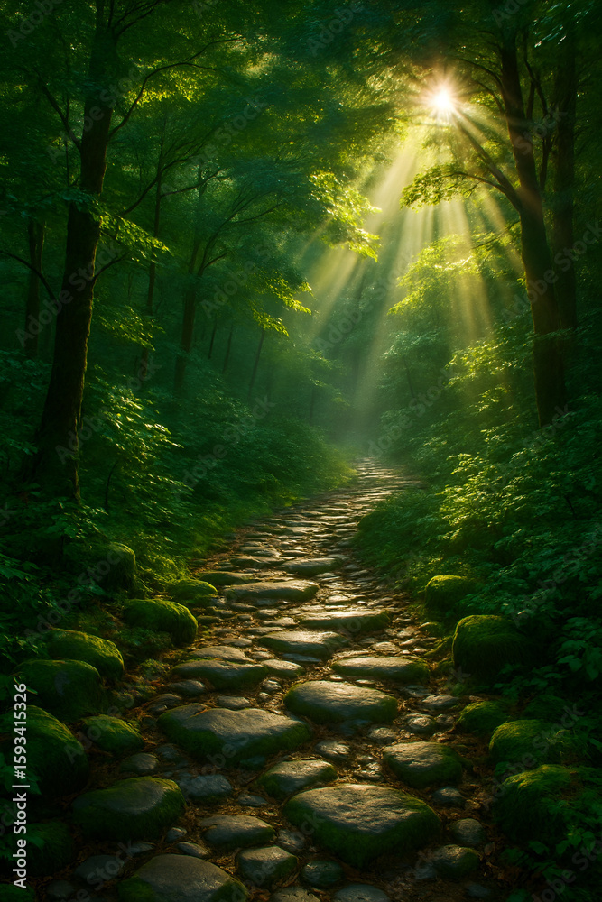 Fototapeta premium Enchanted Forest Path with Sunbeams