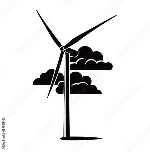 silhouette image of a wind turbine with a transparent background