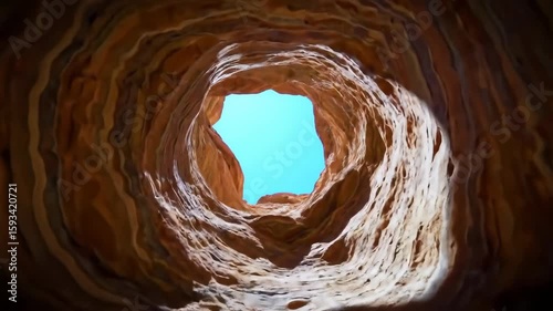 Unique Perspective Inside a Canyon Reveals Blue Sky Through Natural Opening