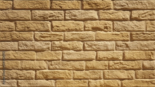 Textured tan brick wall patterned in neat rows. AI image