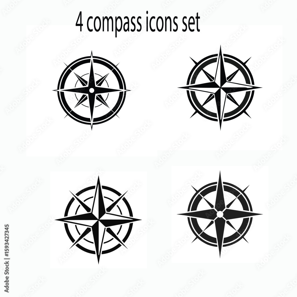 Four compass icons set isolated on white background Four compass icons set isolated on white background