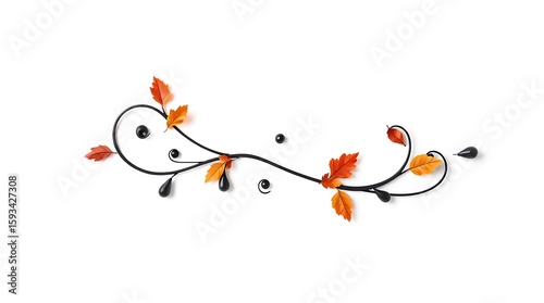 A decorative flourish with autumn leaves isolated on white background creates a vintage and elegant design