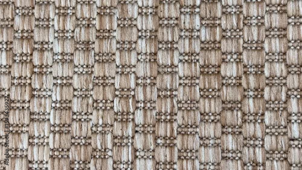 Close-up top down view of a woven natural fiber rug texture