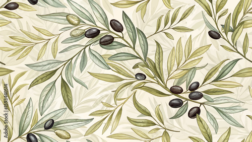 Vector illustration seamless pattern olive leaf pattern for printing on fabric or wallpaper.