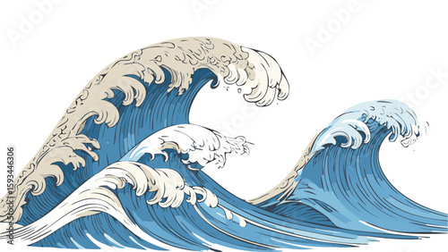 Sea waves sketch. Storm wave, vintage tide, hand drawn vector illustration set