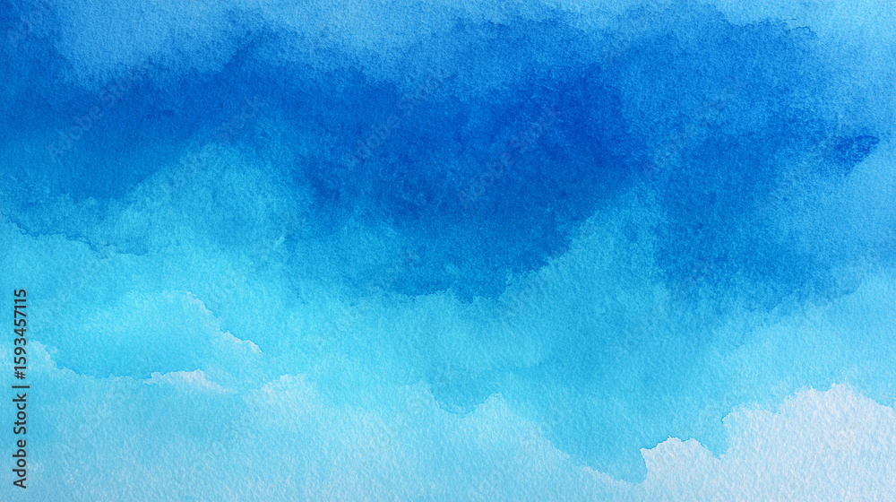 Obraz premium 濃淡のある青が重なり合いながら自然に溶け合う水彩ペイント。静けさや広がりを感じさせるデザイン背景に活用できる素材。 