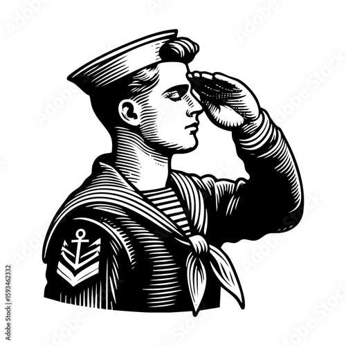black and white sailor saluting clip art preview