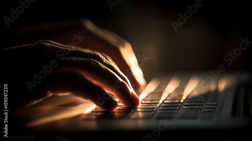 Hands typing on keyboard in low light