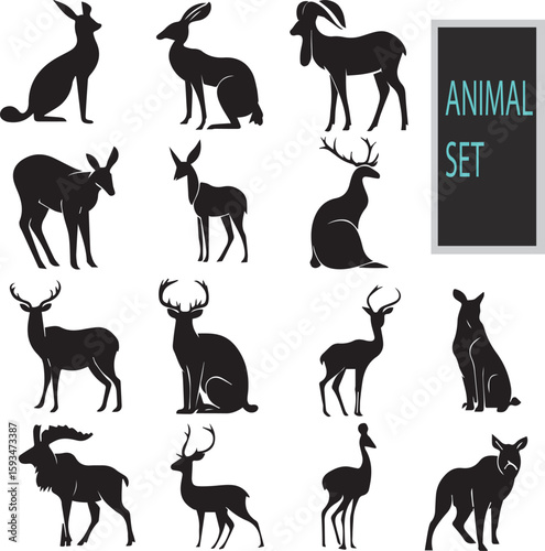 Set of animals silhouettes , wild animal vector silhouettes collection.