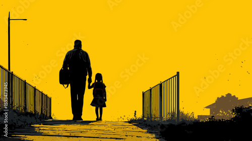 Parent Holding Child's Hand Walking Together – Black Silhouette Illustration

