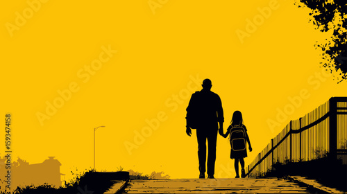 Parent Holding Child's Hand Walking Together – Black Silhouette Illustration

