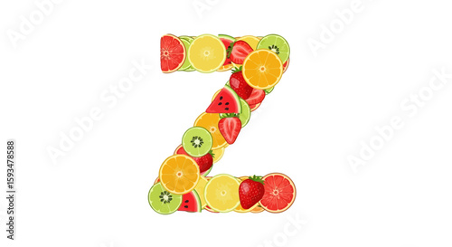 Vector letter z made of fresh fruits healthy eating concept vitamin c rich diet colorful fruit alphabet design one hundred