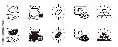 simple gold bar ingot icon line set wealth luxury gold mine savings bank investment signs vector illustration