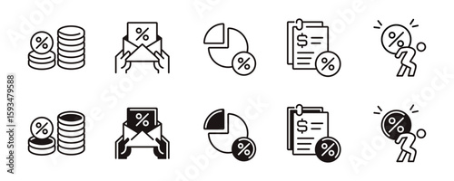 simple income tax icon line set finance accounting vat rate taxation interest percent document report signs vector illustration