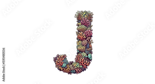 Vector coral reef letter j illustration underwater marine life biodiversity ocean ecosystem sea life alphabet design