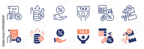 simple tax icon line set business income document report accounting government taxes bill form signs vector illustration financial vat rate earning taxation symbol design